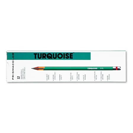 Prismacolor Turquoise Drawing Pencil, 2 mm, 6B, Black Lead, Turquoise Barrel, PK12 2272